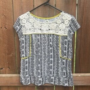 Anthropologie TINY Crochet Geometric Print Top Size XS